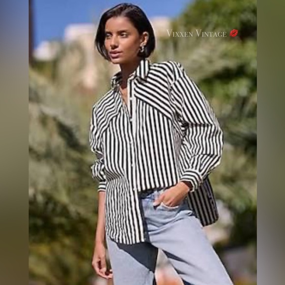 🔥SALE🔥EXPRESS 'BOYFRIEND PORTOFINO' POPLIN STRIPED BUTTON UP SHIRT - Picture 1 of 4